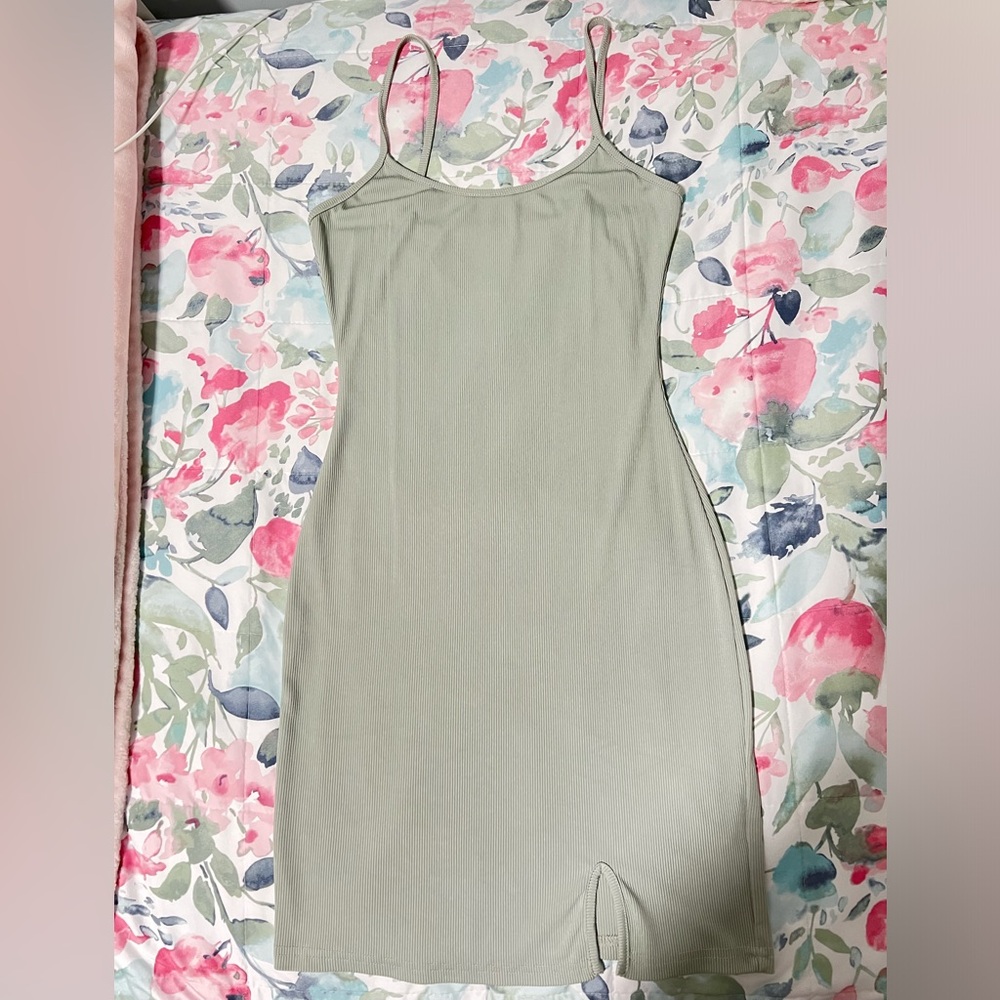 Sage Green Mini Dress With Slit